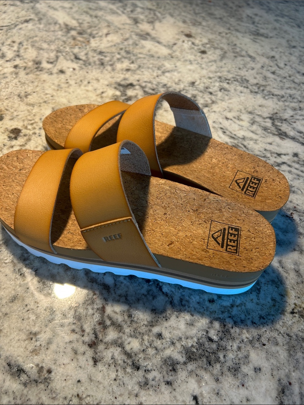 Reef Women's Dual-Strap Cork Slide Sandals in Mustard Yellow